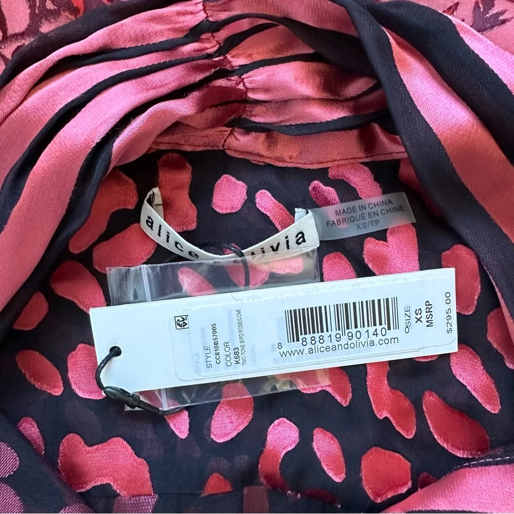 🎀SOLD🎀Alice + Olivia Jeannie Pink Stripe Leopard Neck Bow Blouse - Picture 10 of 10